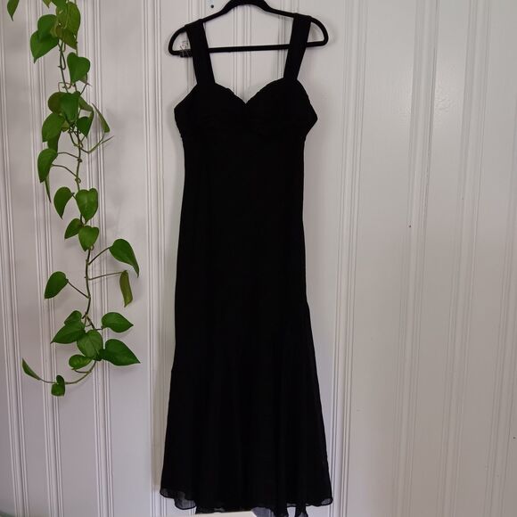 S.L. Fashions Women’s Black Semi Sheer Wide Strap Built In Bra Fishtail Dress 16 - Picture 1 of 8